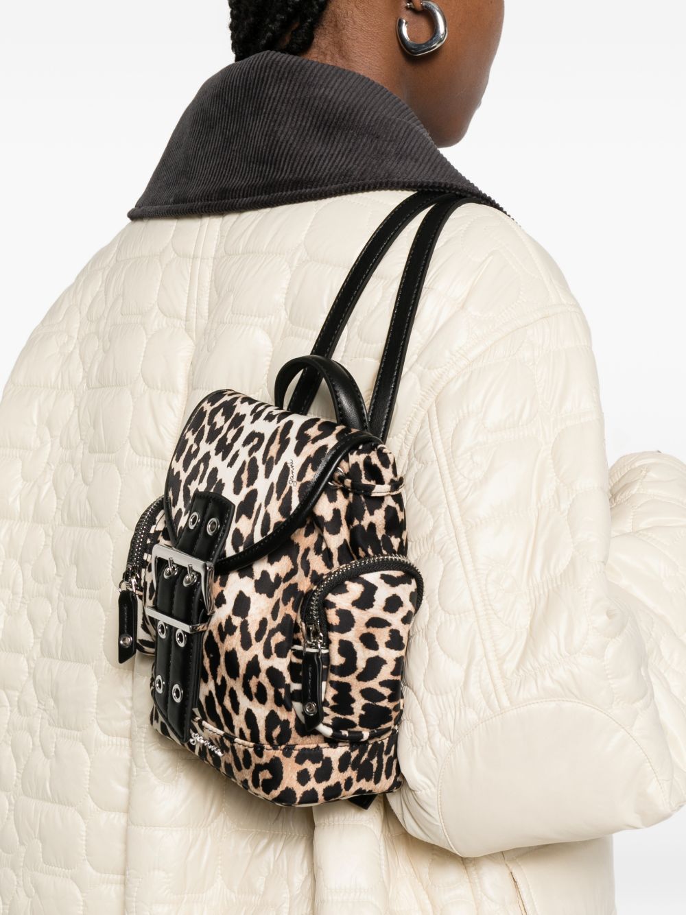 Ganni Leopard Small Nylon Bucky Backpack LEOPARD PRINT