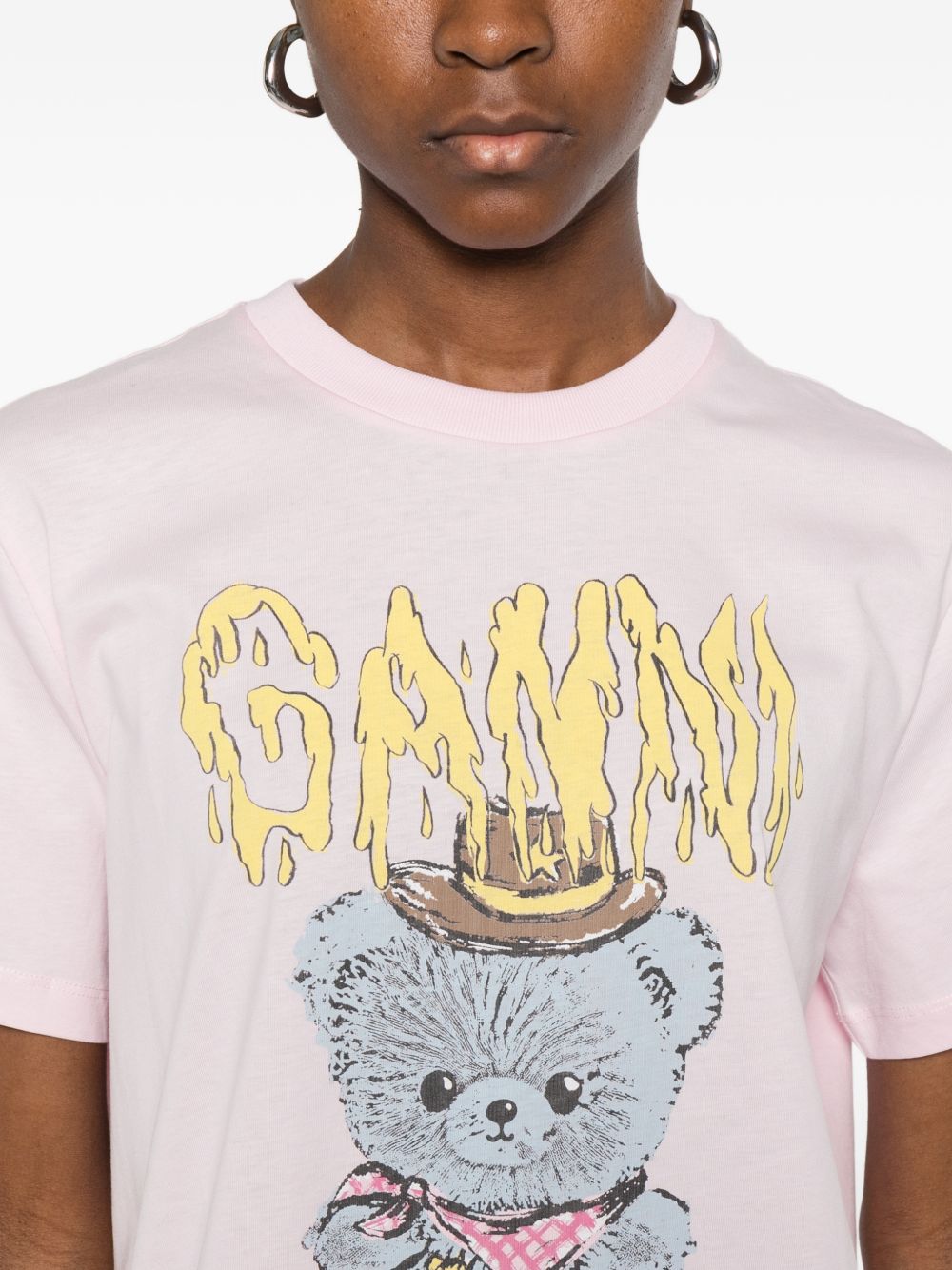 Ganni Cowboy Bear Organic Cotton T-Shirt Pink
