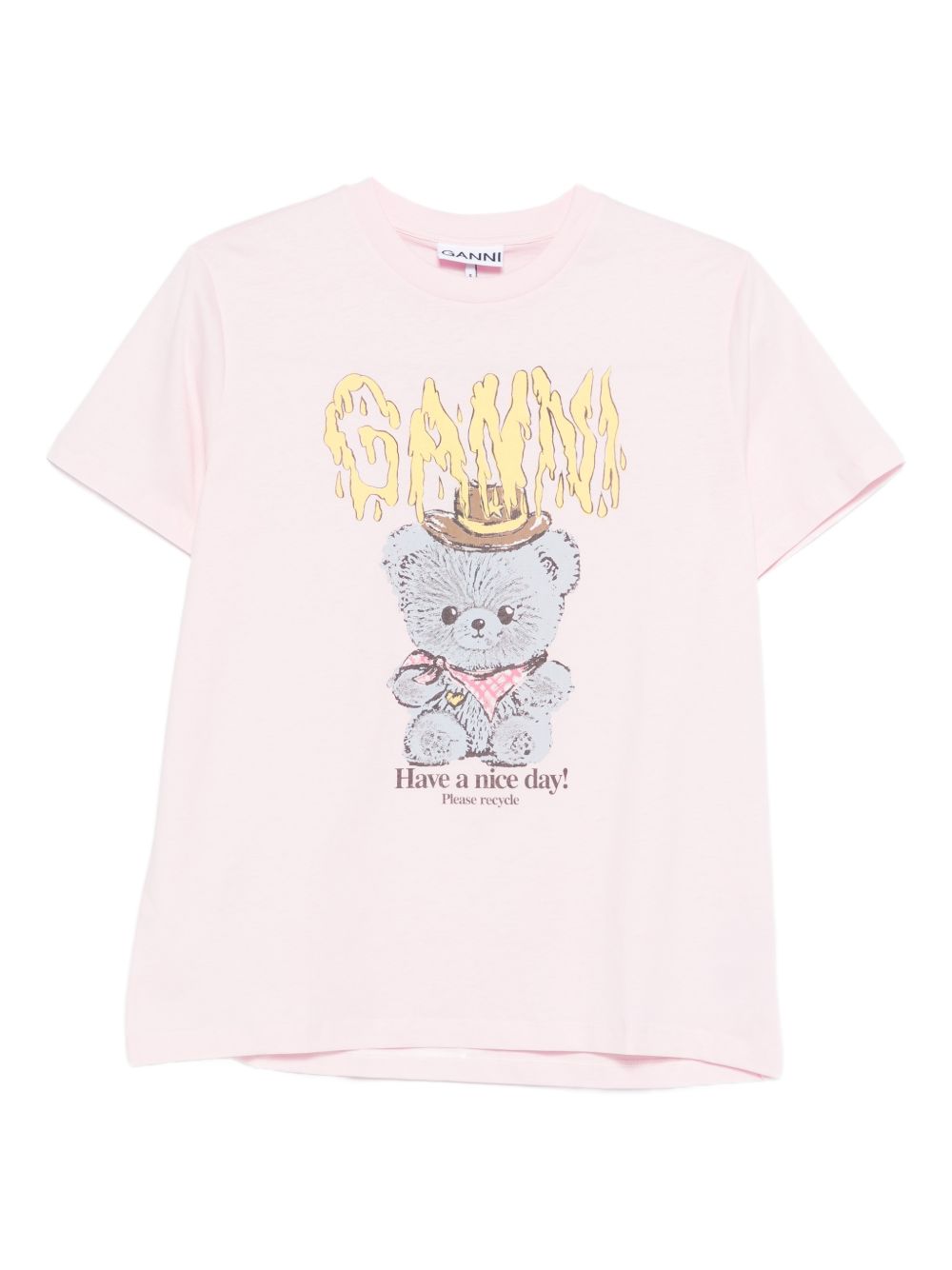 Ganni Cowboy Bear Organic Cotton T-Shirt Pink
