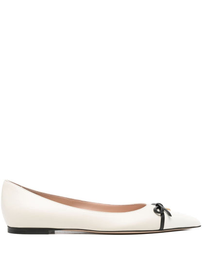 Valentino Garavani Flat Leather Ballets Pointed Ivory