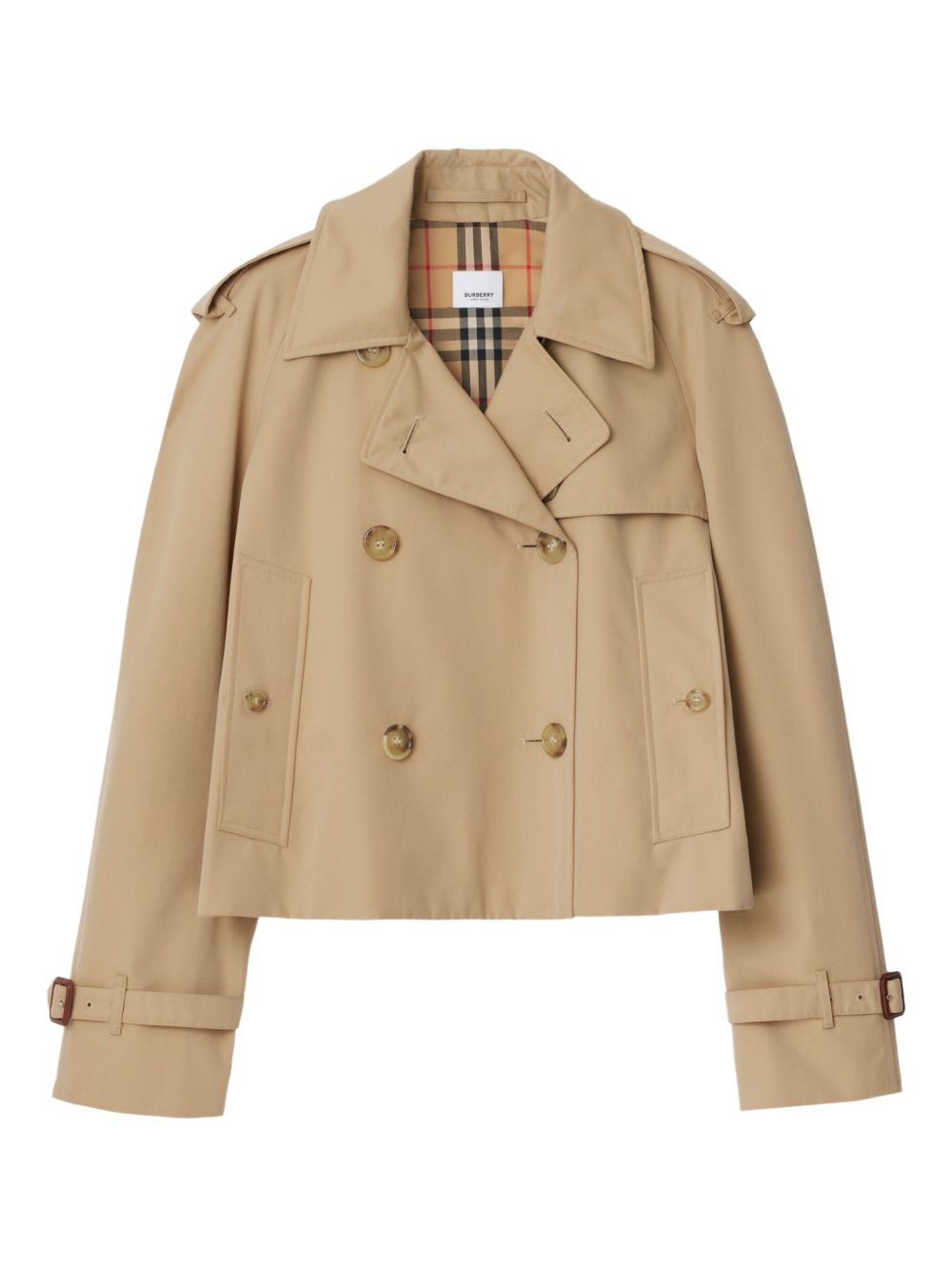 Burberry Cropped Cotton Trench Coat Beige
