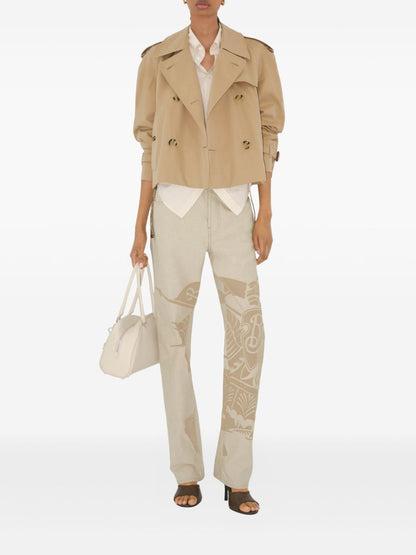 Burberry Cropped Cotton Trench Coat Beige