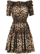 dolce & gabbana leopard print off-shoulder dress brown