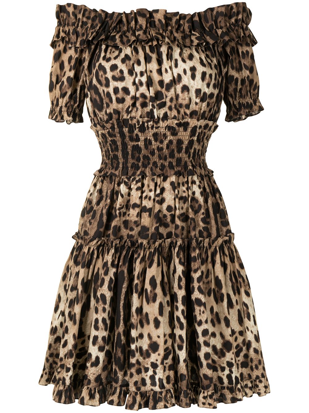 dolce &amp; gabbana leopard print off-shoulder dress brown