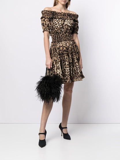dolce &amp; gabbana leopard print off-shoulder dress brown