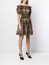 dolce & gabbana leopard print off-shoulder dress brown