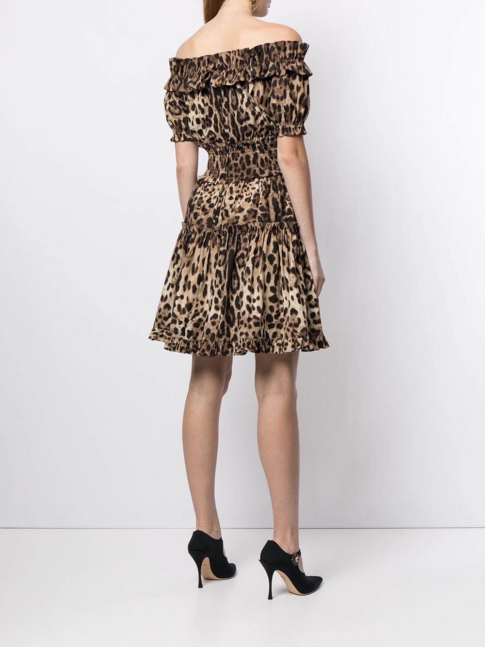 dolce &amp; gabbana leopard print off-shoulder dress brown