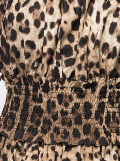 dolce &amp; gabbana leopard print off-shoulder dress brown