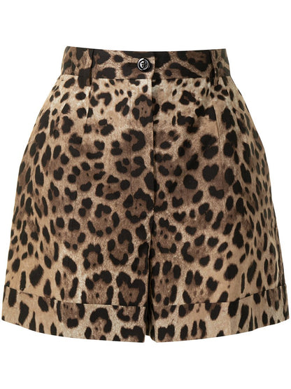 Dolce &amp; Gabbana High-Waisted Leopard Shorts Brown
