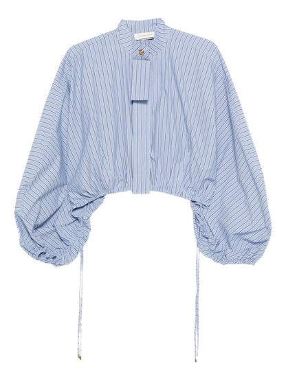 Zimmermann Striped Mandarin Denim Blouse Clear Blue