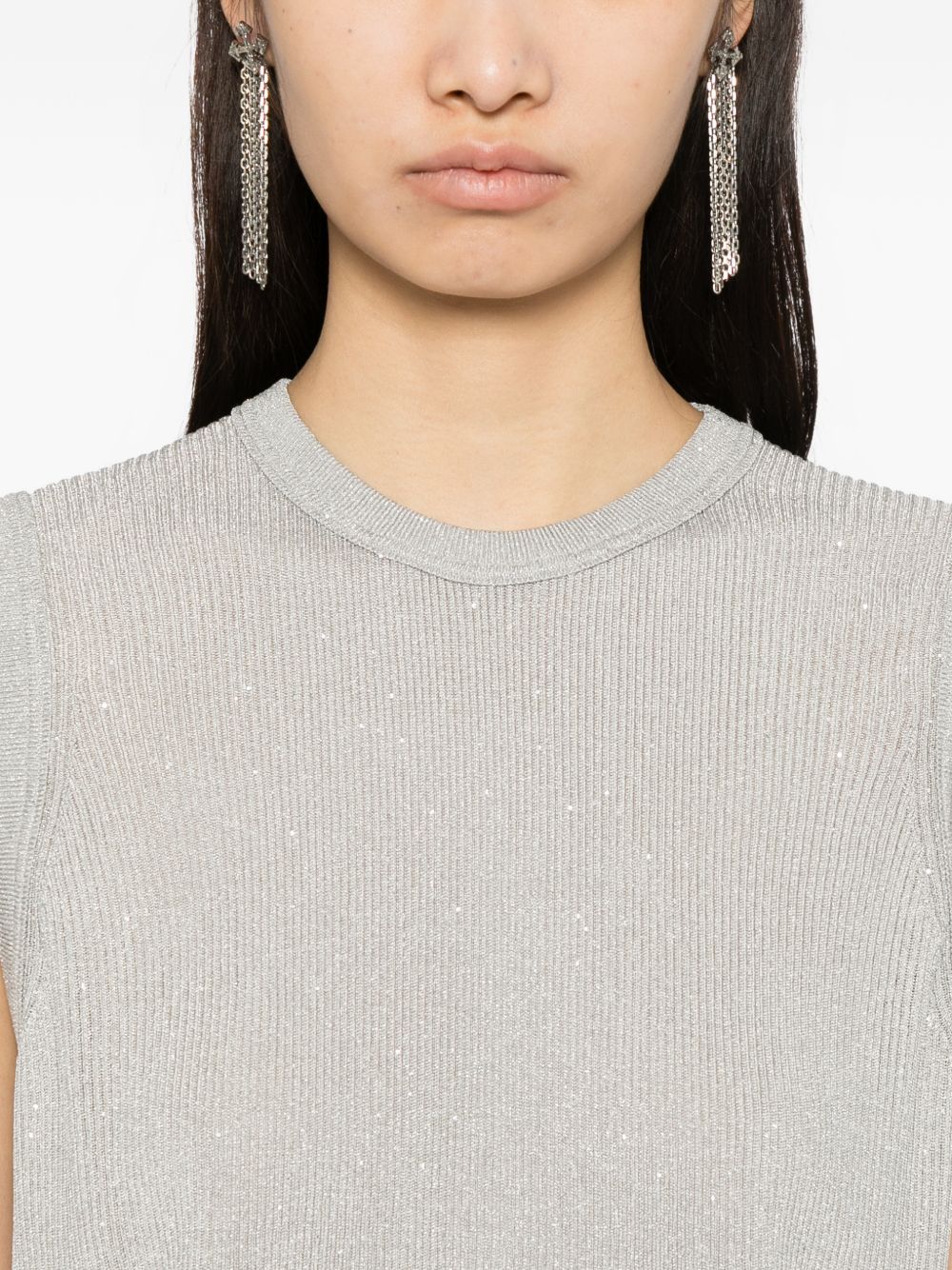 Tom Ford Sequined Sleeveless Top Silver