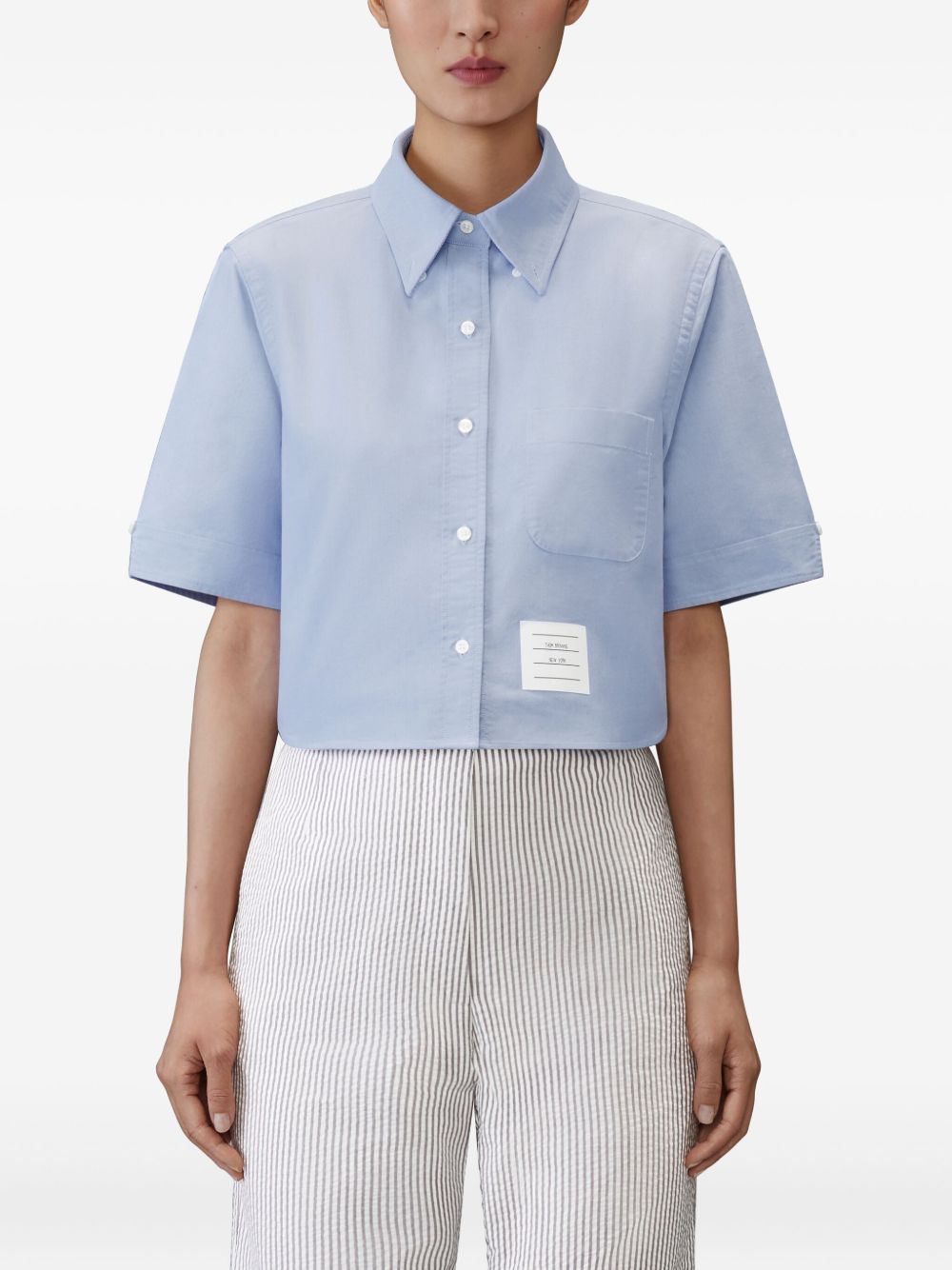 Thom Browne Cotton Cropped Shirt Clear Blue