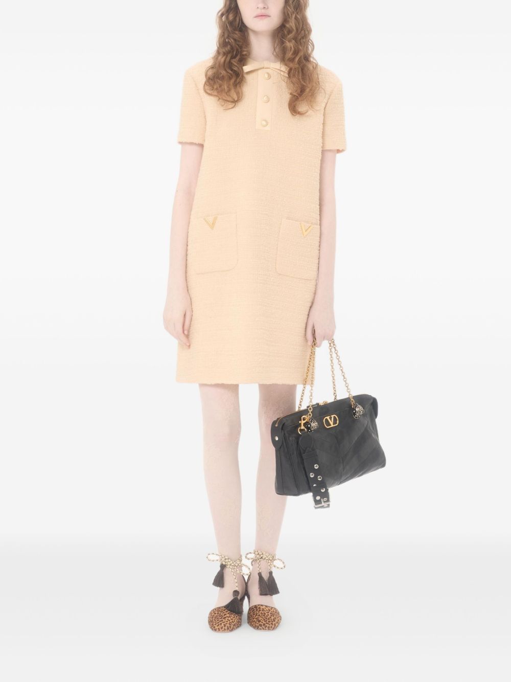 Valentino Short Wool Mini Dress Beige