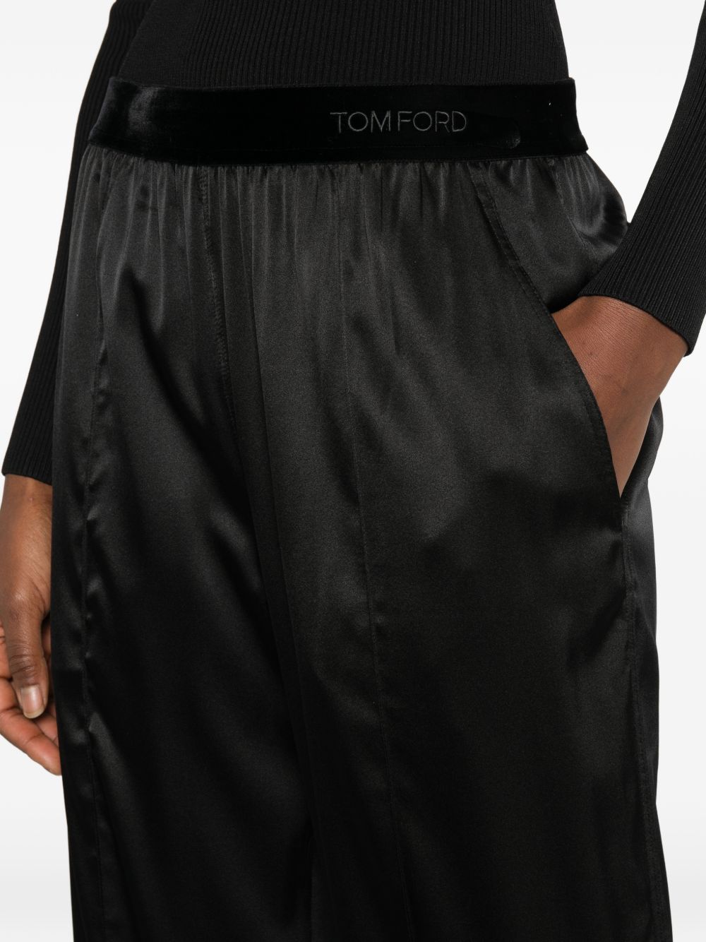 Tom Ford Velvet Waistband Silk Trousers Black