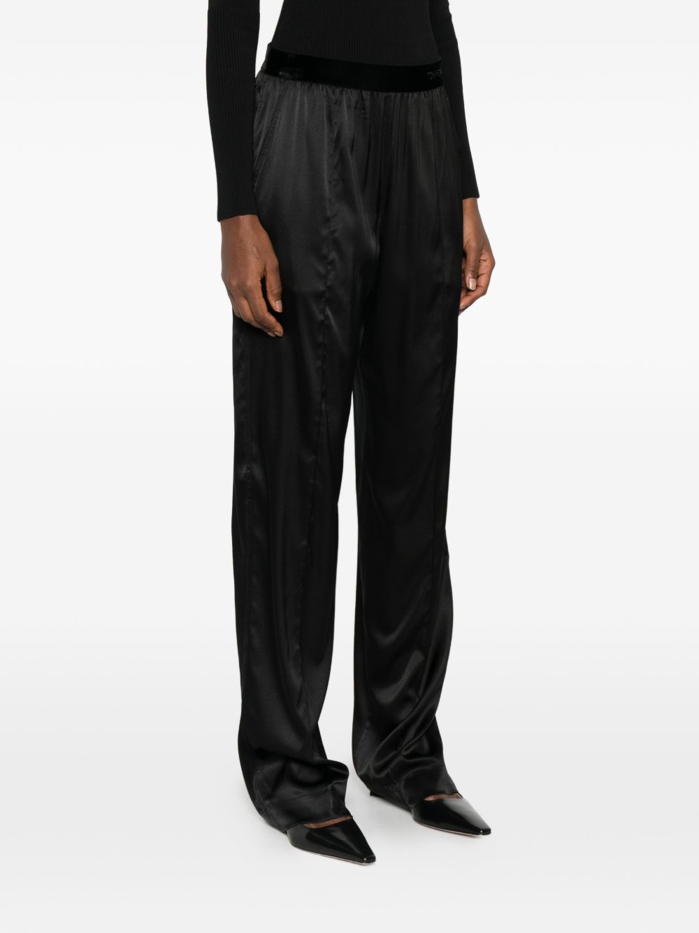 Tom Ford Velvet Waistband Silk Trousers Black