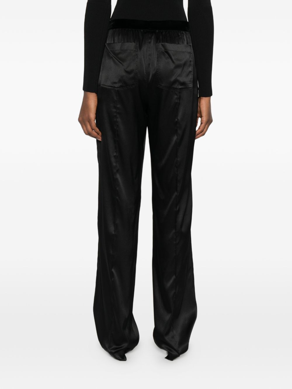 Tom Ford Velvet Waistband Silk Trousers Black