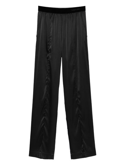 Tom Ford Velvet Waistband Silk Trousers Black