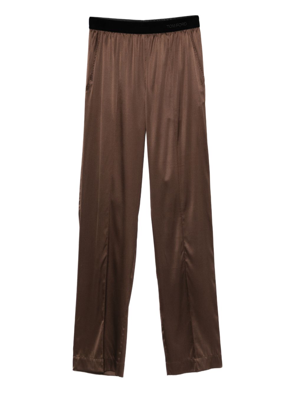 Tom Ford Velvet Waistband Silk Trousers Brown