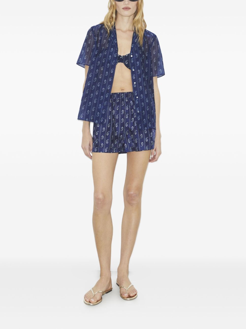 Tory Burch Printed Silk Shorts Blue