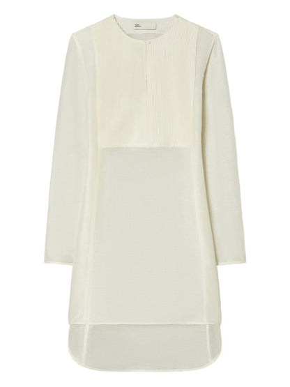 Tory Burch Pleated Linen Silk Tunic Ivory
