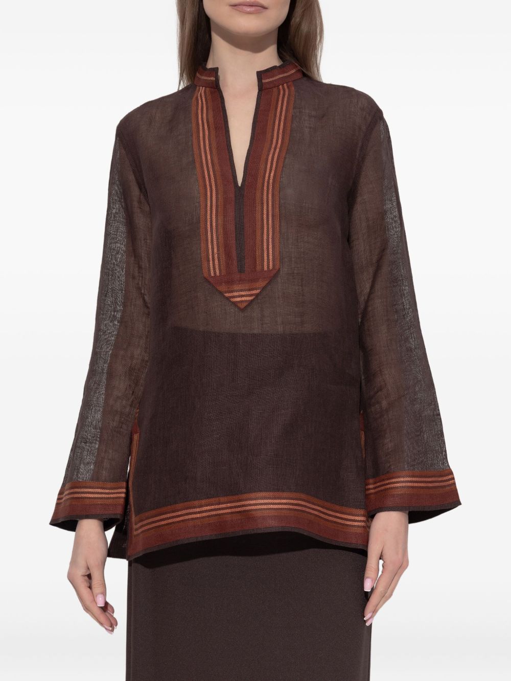 Tory Burch Striped Linen Tunic Dress Brown