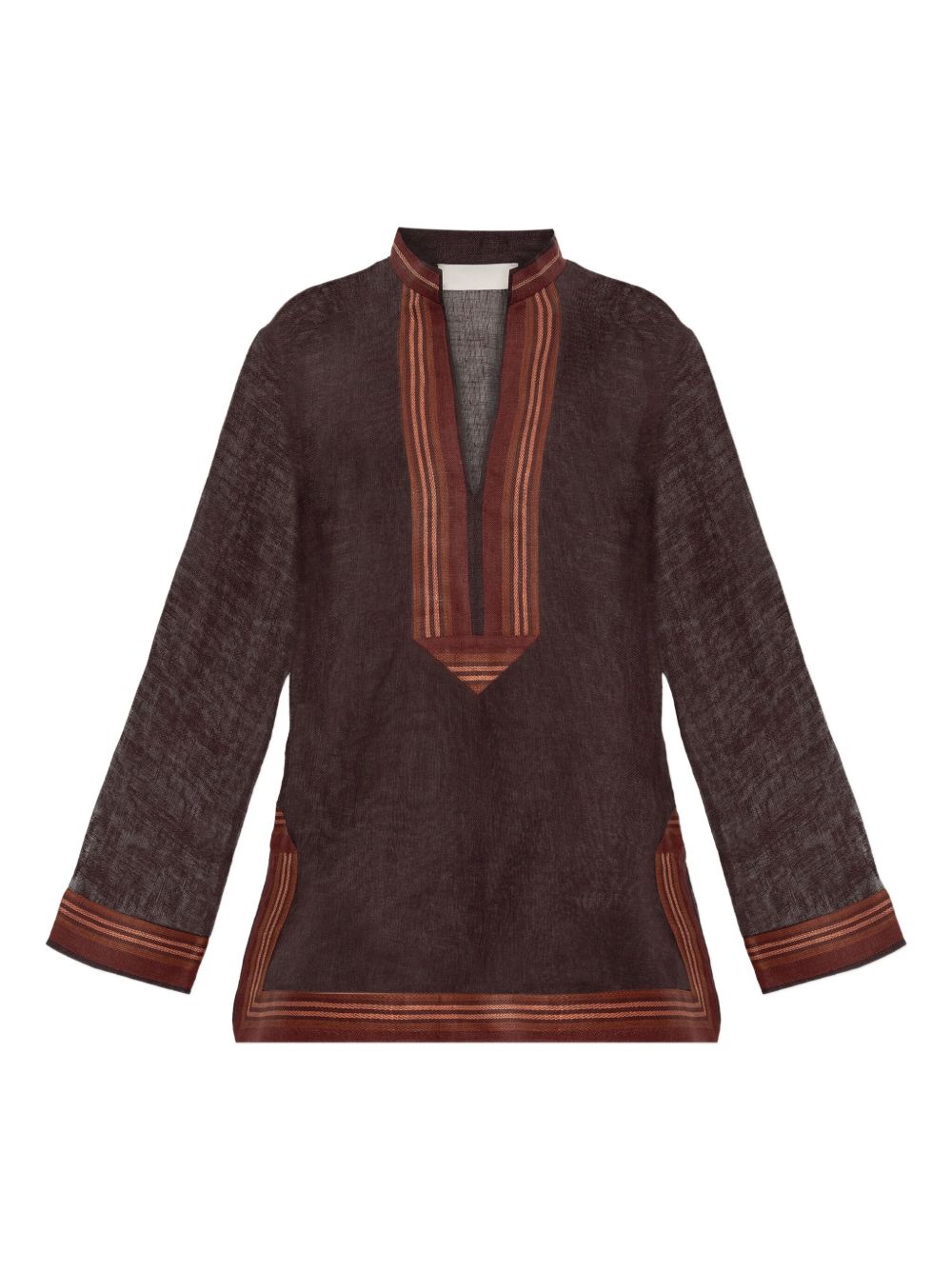 Tory Burch Striped Linen Tunic Dress Brown
