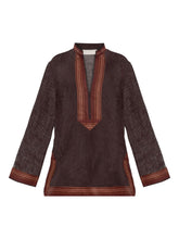 Tory Burch Striped Linen Tunic Dress Brown