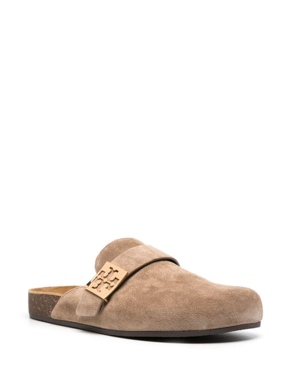 Tory Burch Double T Suede Flat Sandals Grey