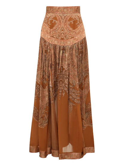 Zimmermann Paisley Print Gathered Skirt Brown brown