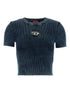 Diesel Ribbed Cut-Out Cotton T-Shirt Clear Blue