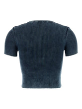 Diesel Ribbed Cut-Out Cotton T-Shirt Clear Blue