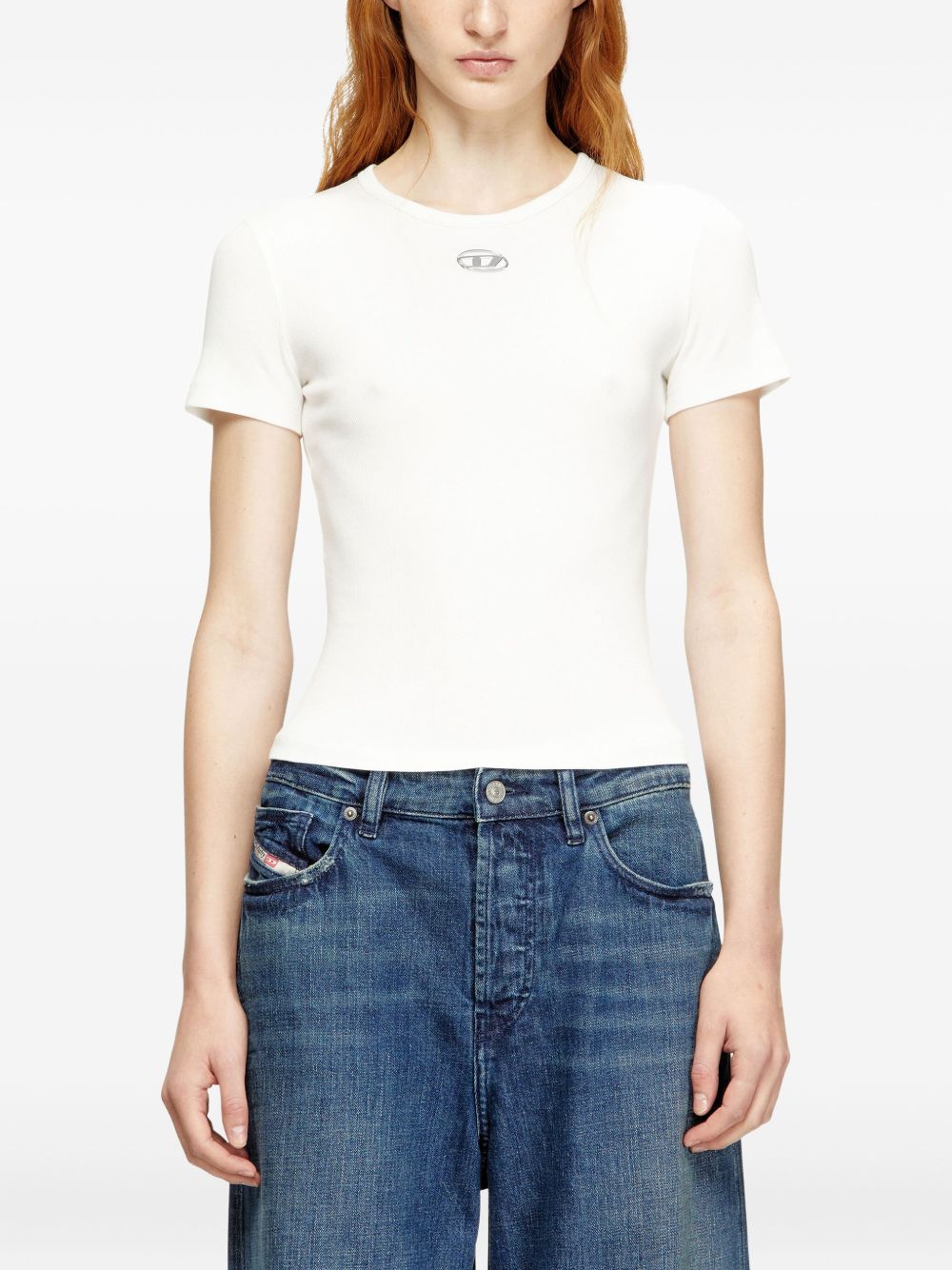 Diesel Logo Cotton Ribbed T-Shirt White
