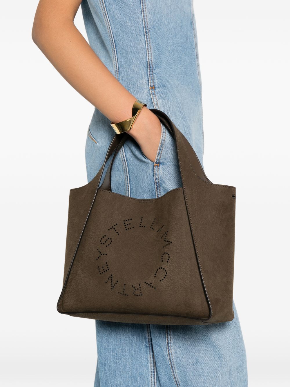 Stella McCartney Logo Perforated Tote Bag Brown