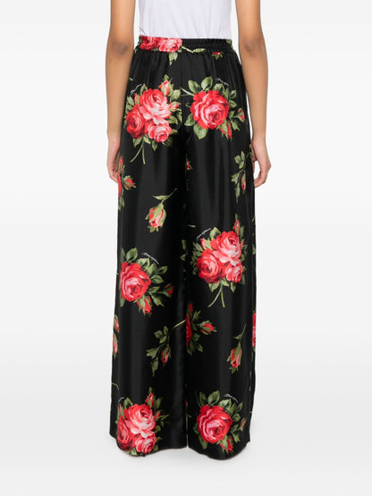Dolce &amp; Gabbana Floral Silk Wide-Leg Trousers Black
