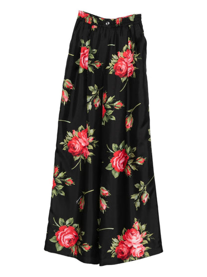 Dolce &amp; Gabbana Floral Silk Wide-Leg Trousers Black