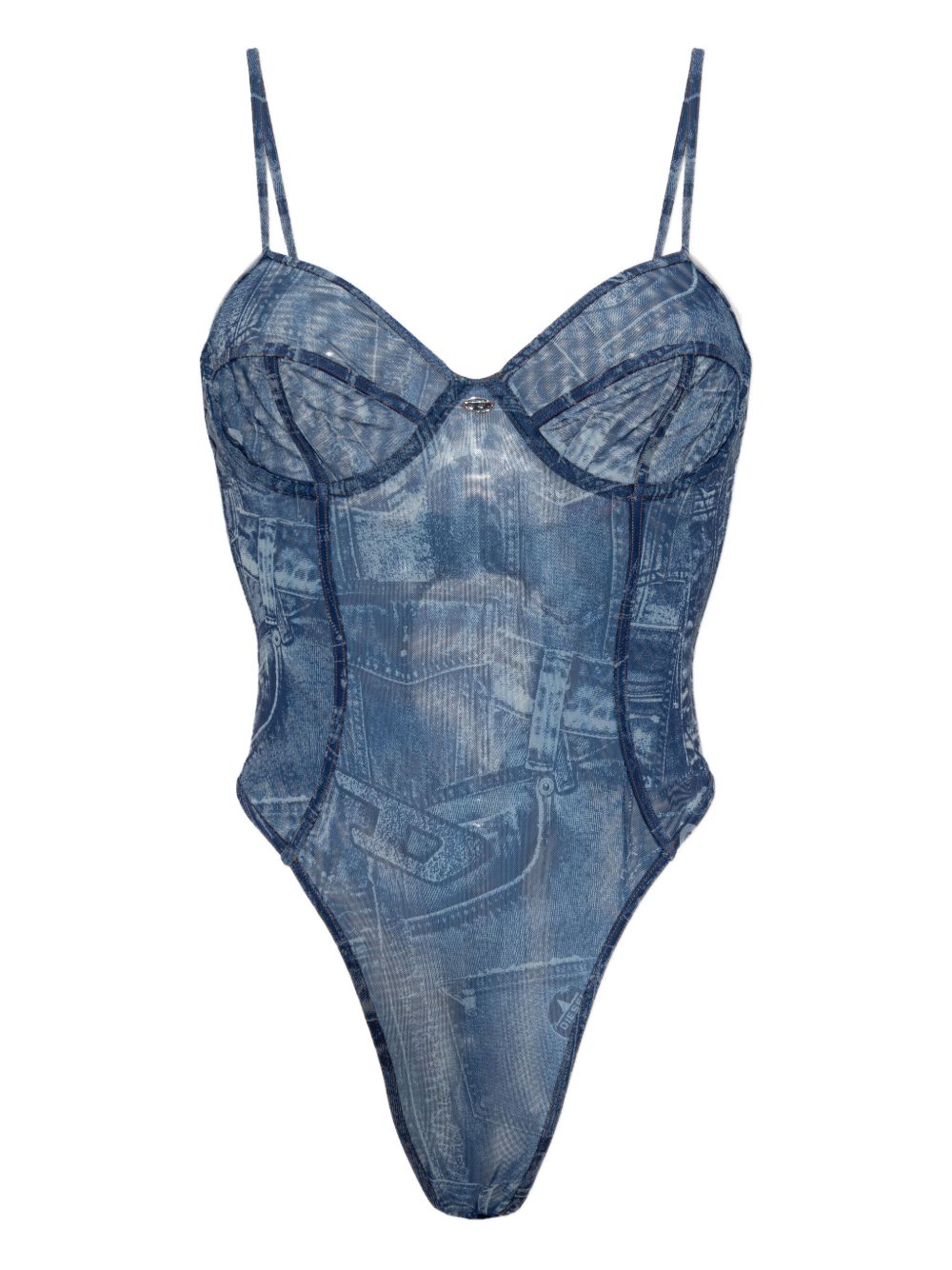 Diesel Printed Bodysuit With Cutouts Blue