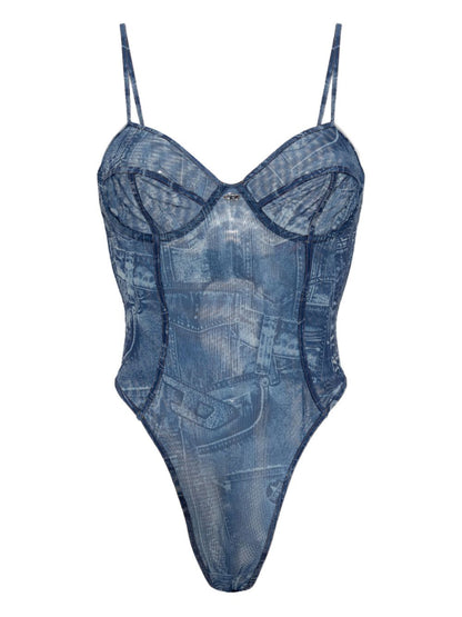 Diesel Printed Bodysuit With Cutouts Blue
