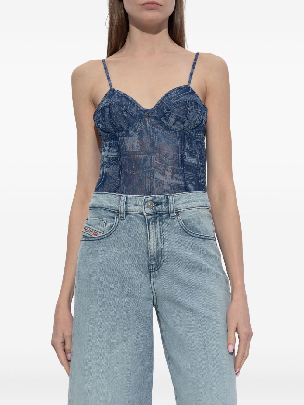 Diesel Printed Bodysuit With Cutouts Blue