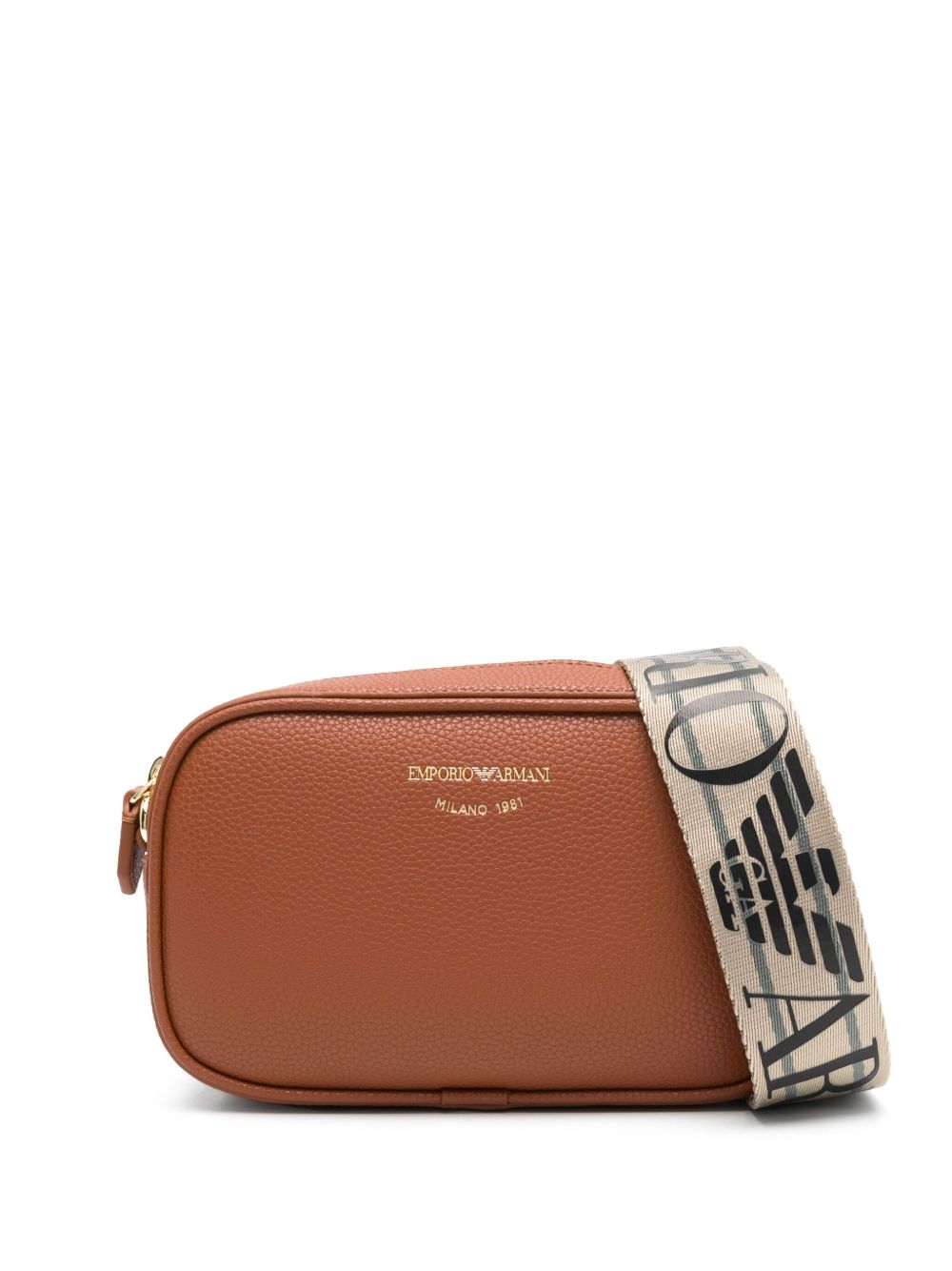 Emporio Armani Logo Debossed Leather Camera Bag Leather Brown
