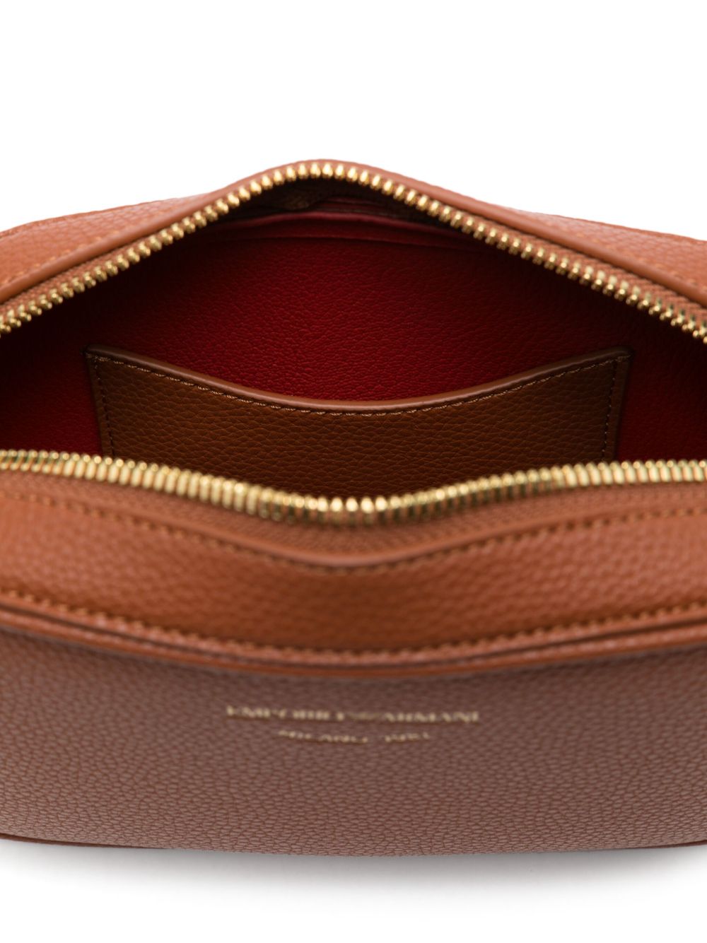 Emporio Armani Logo Debossed Leather Camera Bag Leather Brown