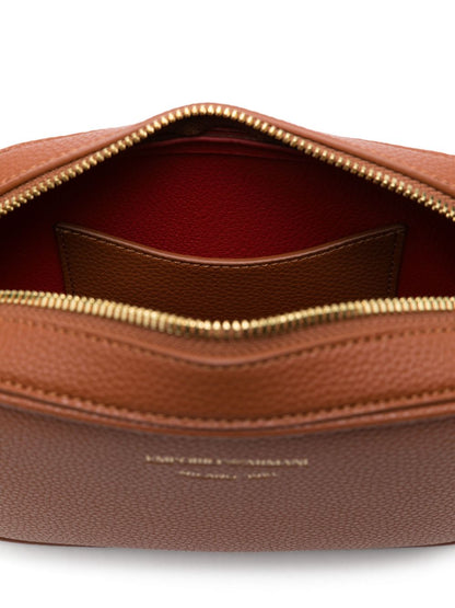 Emporio Armani Logo Debossed Leather Camera Bag Leather Brown