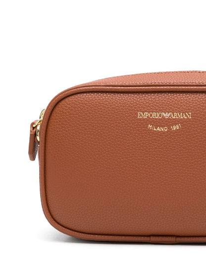 Emporio Armani Logo Debossed Leather Camera Bag Leather Brown