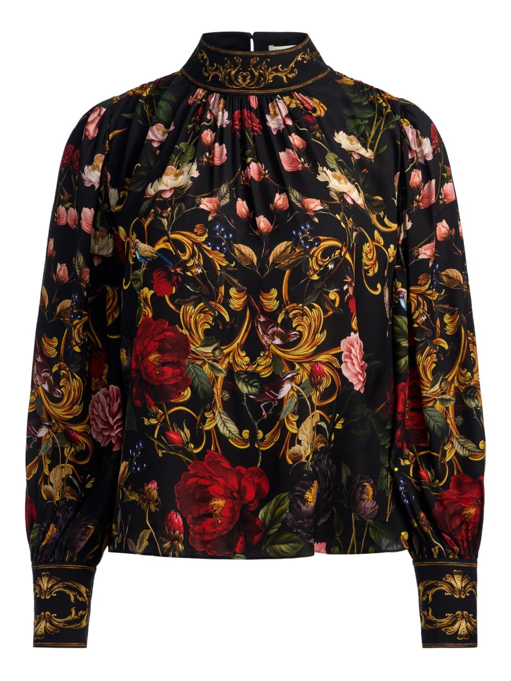 Alice + Olivia Floral Mock Neck Shirt Black