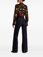 Alice + Olivia Floral Mock Neck Shirt Black