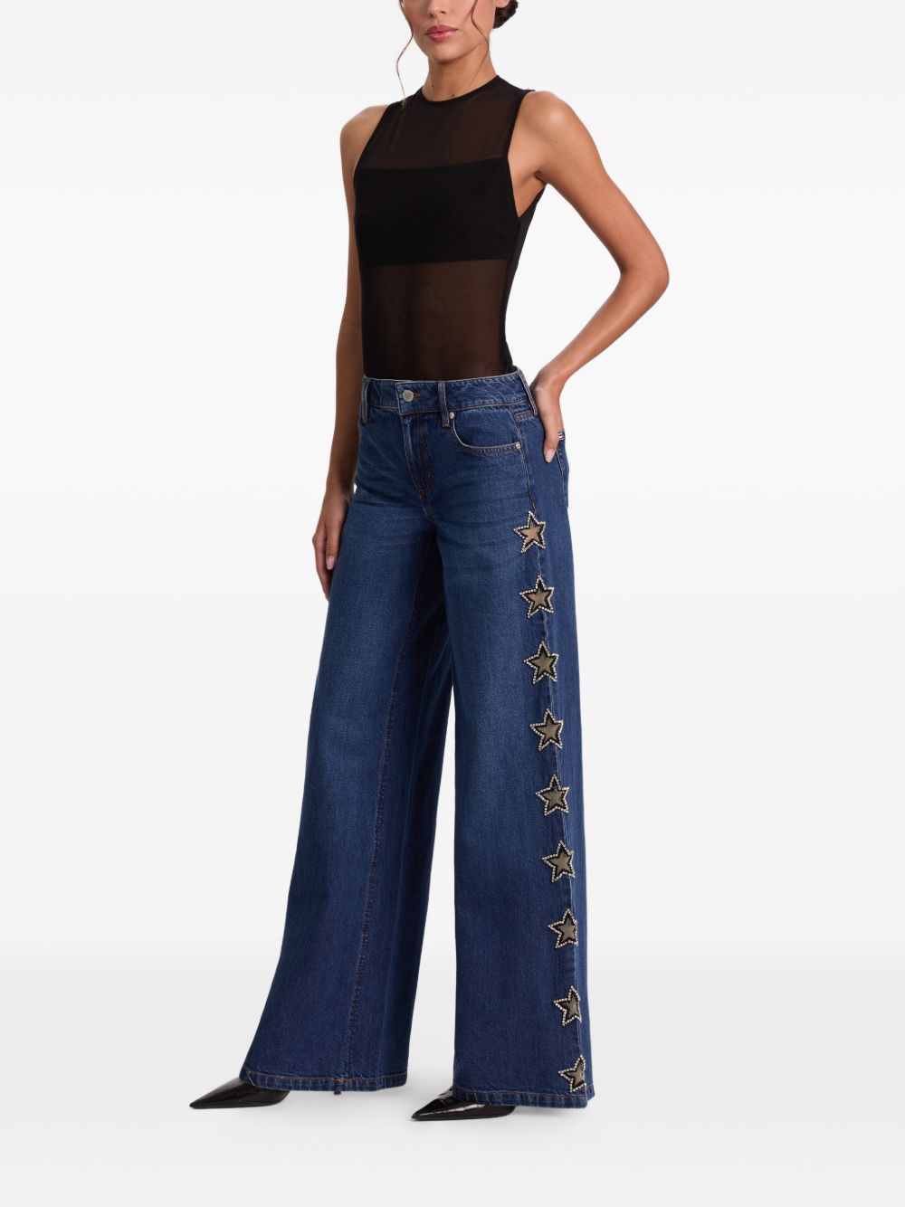 Alice + Olivia Embellished Baggy Jeans Blue