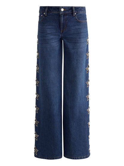 Alice + Olivia Embellished Baggy Jeans Blue
