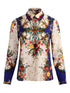 Alice + Olivia Printed Silk Point Collar Shirt Blue