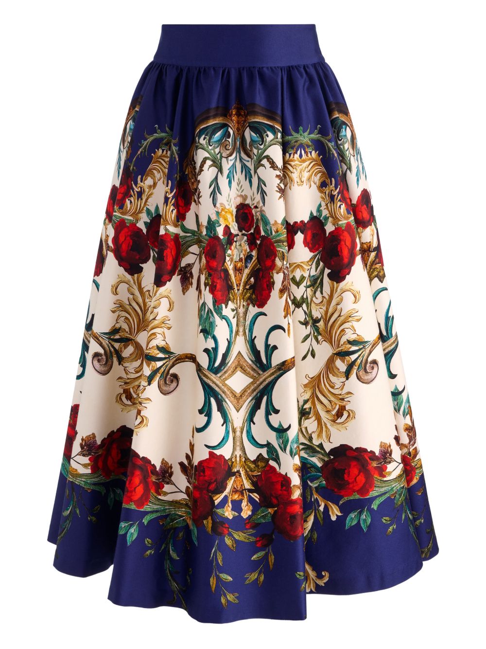 Alice + Olivia High Waist Printed Midi Skirt Blue