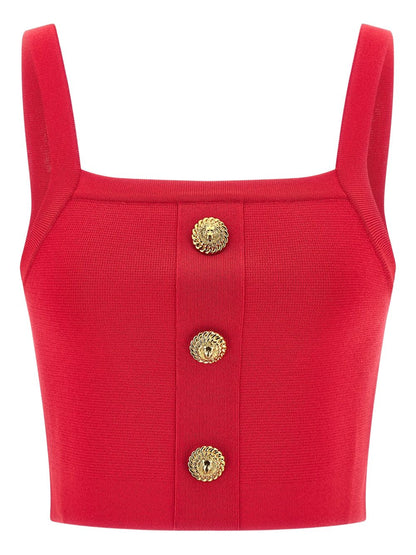 Balmain Square Neck Brassiere Top Fuchsia