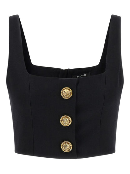Balmain Cropped Wool Bralette Top Black